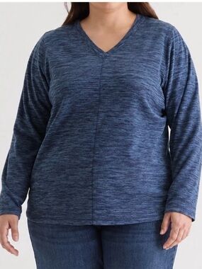 St John's Bay Blue Space Dye V Neck Long Sleeve Top Size XXL